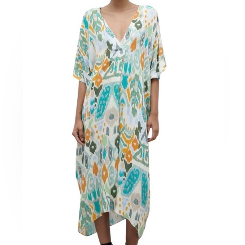 ZARA Women's Cat Eye Multicolor Metallic V Neck Kaftan Boho Blogger‎ Favorite